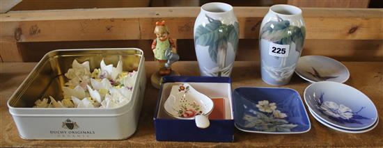 Copenhagen dishes, pr vases, Hummel figure etc